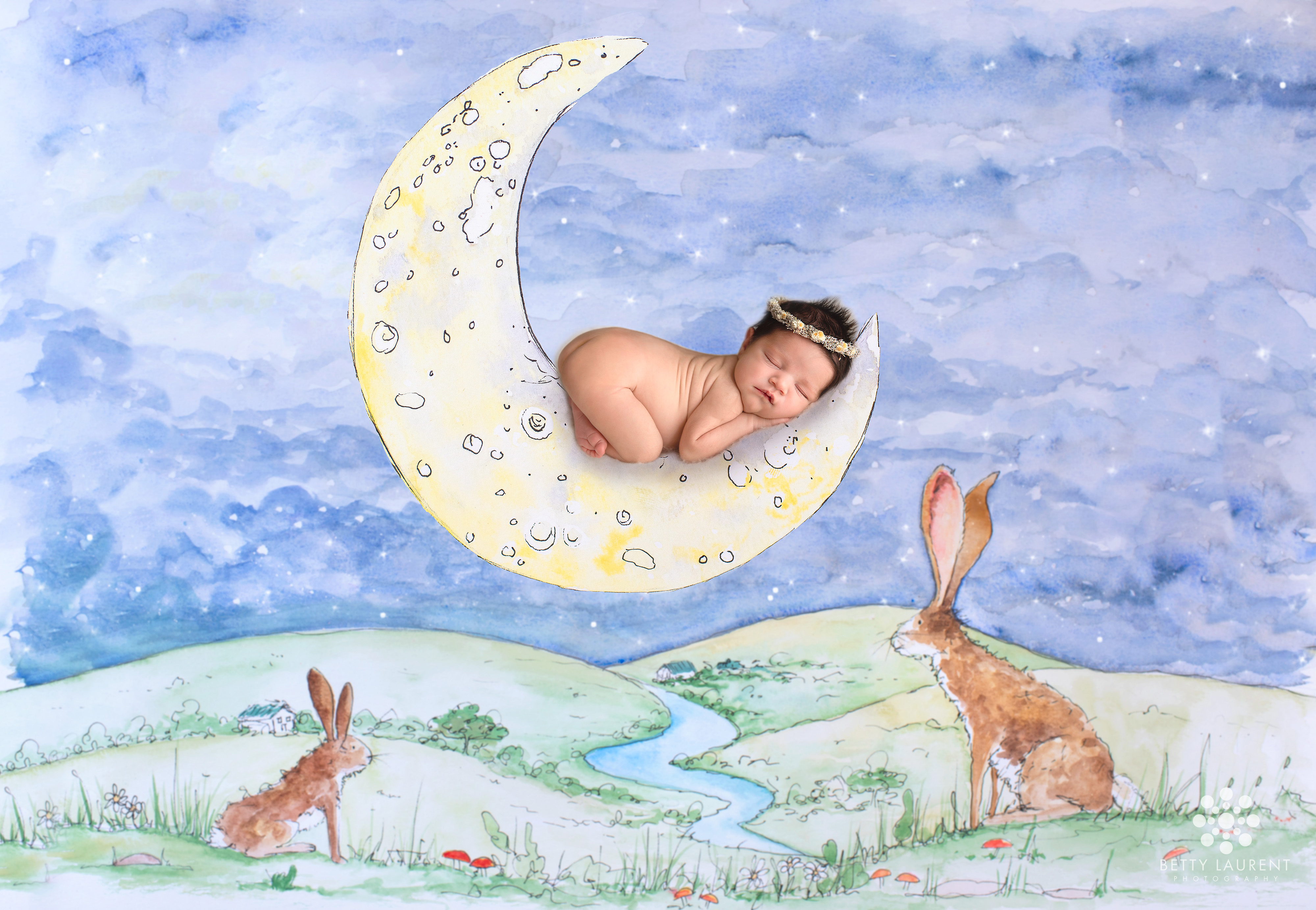 newborn tushieup pose moon digital backdrop